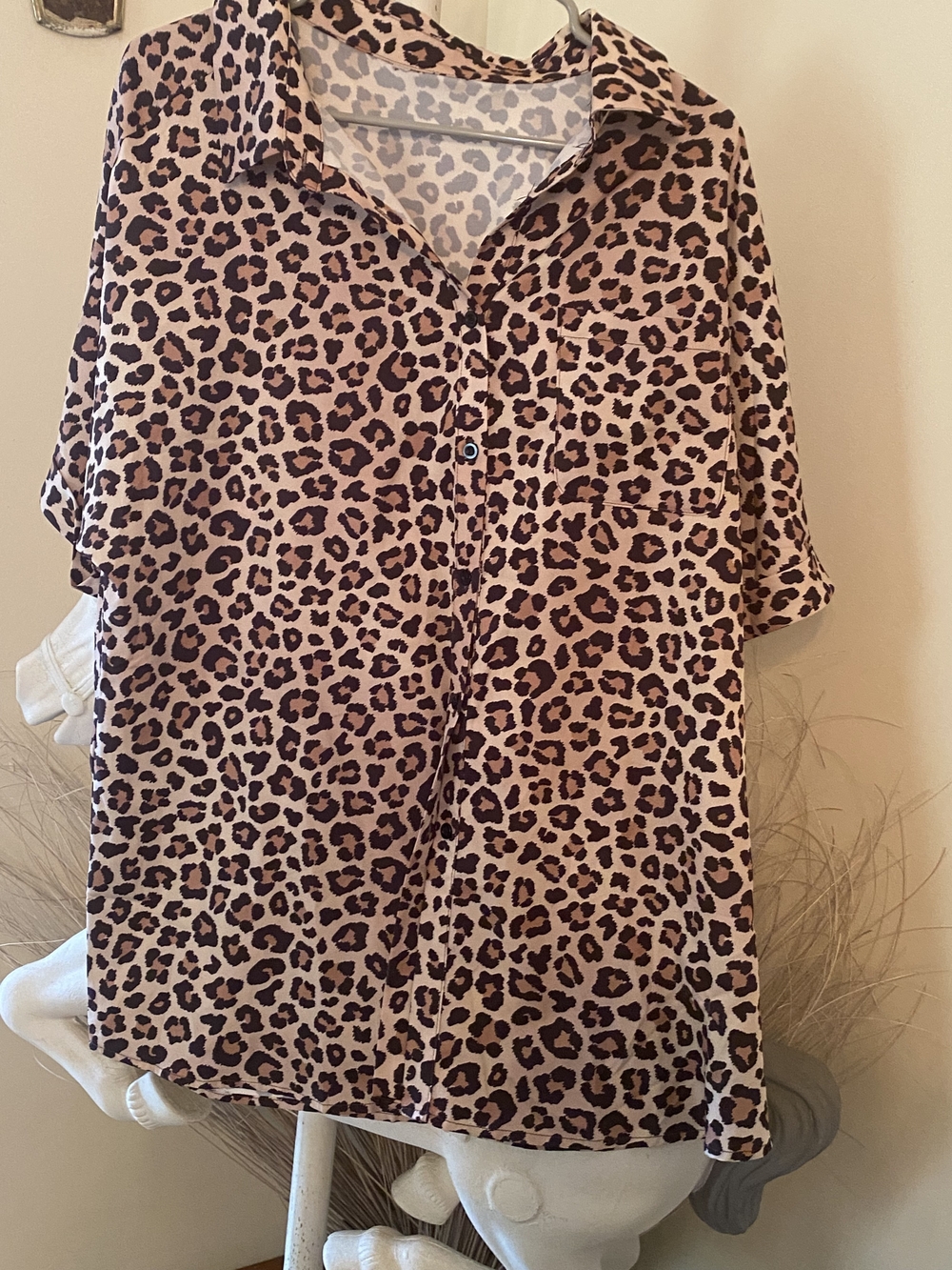 Leopard Print Button-Up Shirt in Tan and Black